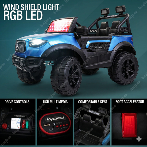 Toysquad Bnz jeep 4motor Blue | windshield light and all music options
