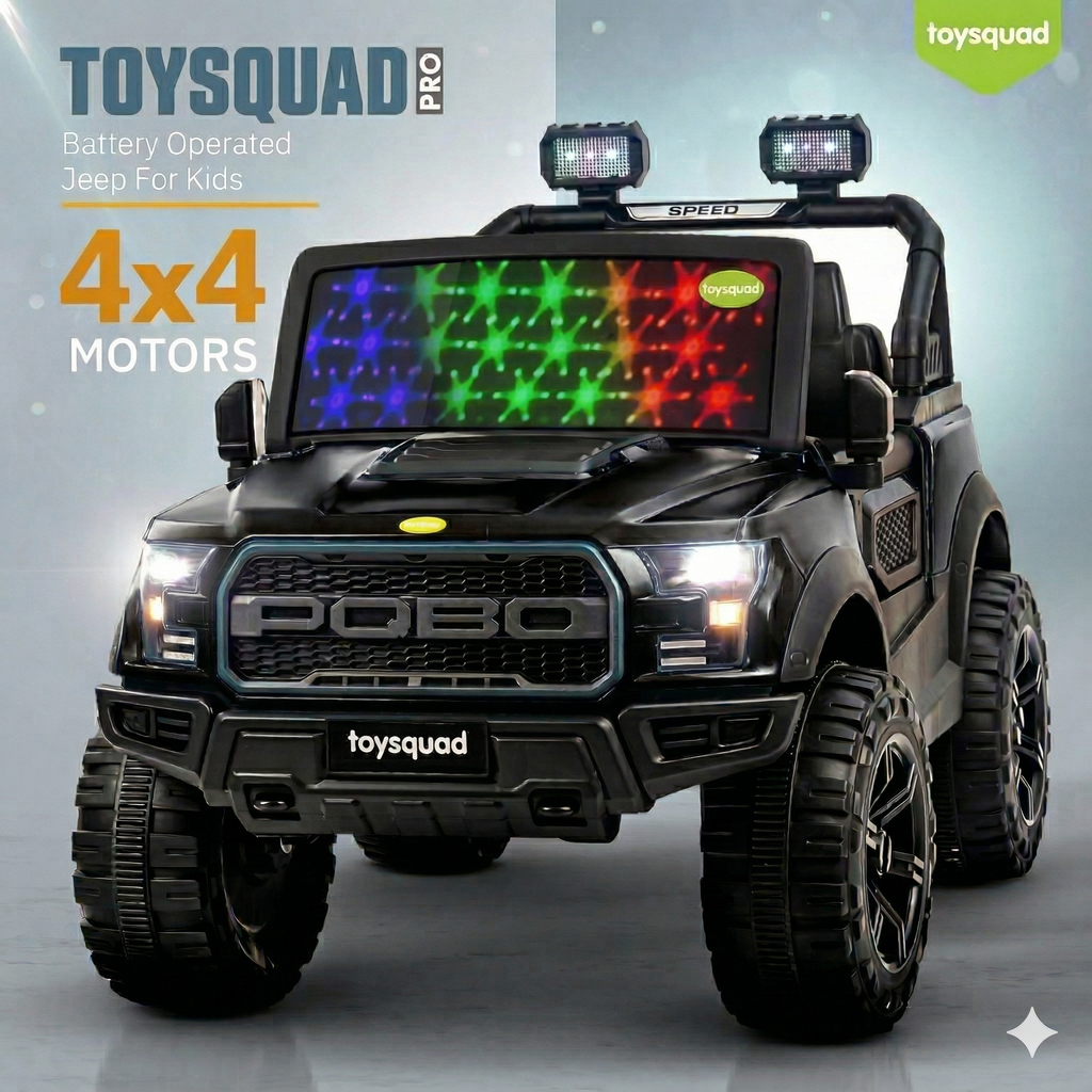 Toysquad Pobo jeep 4motor Black | windshield light and all music options