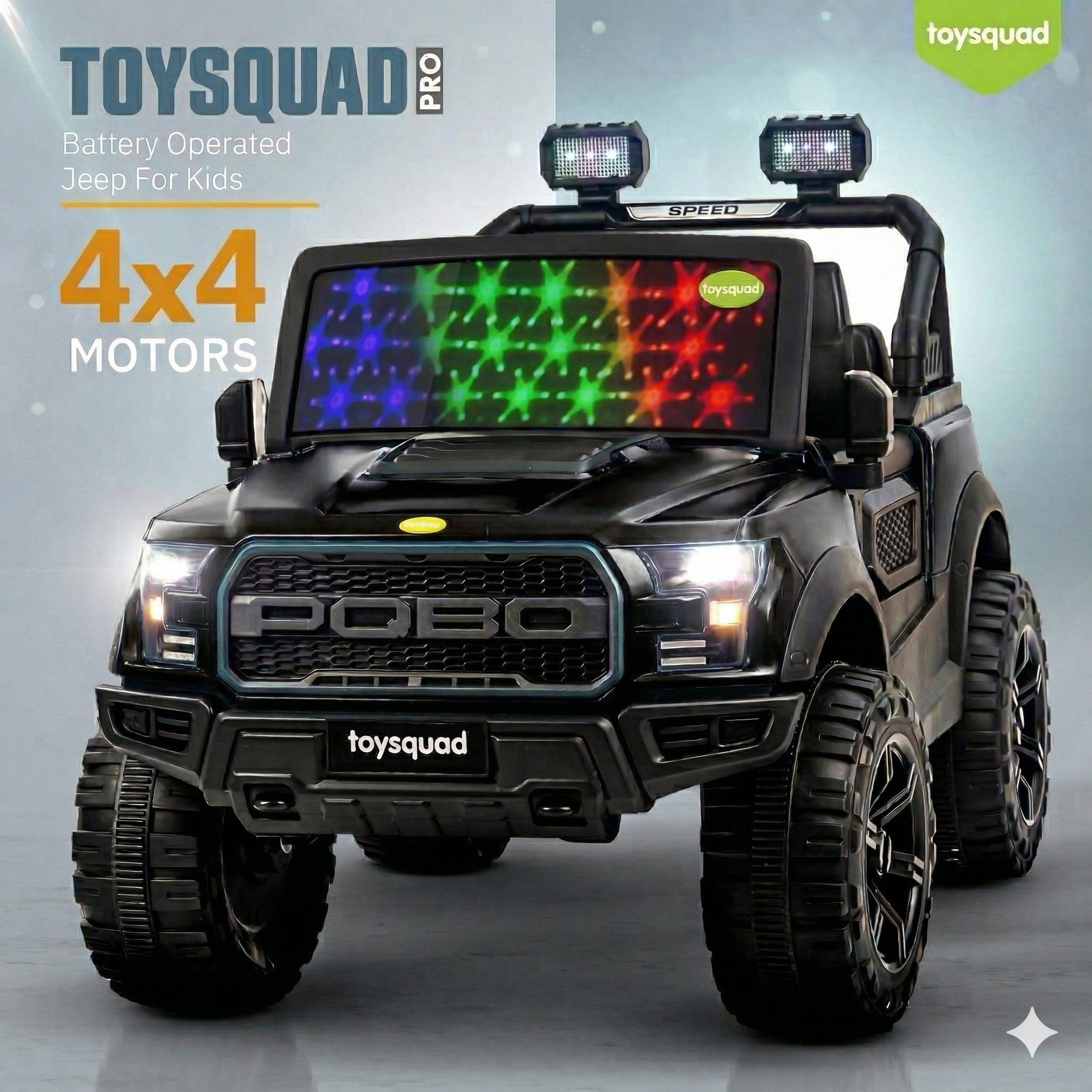 Toysquad Pobo jeep 4motor Black | windshield light and all music options