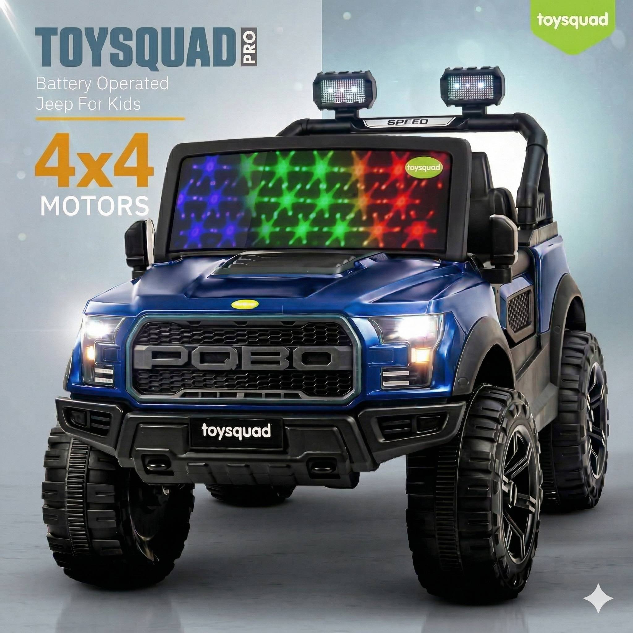 Toysquad Pobo jeep 4motor Blue | windshield light and all music options