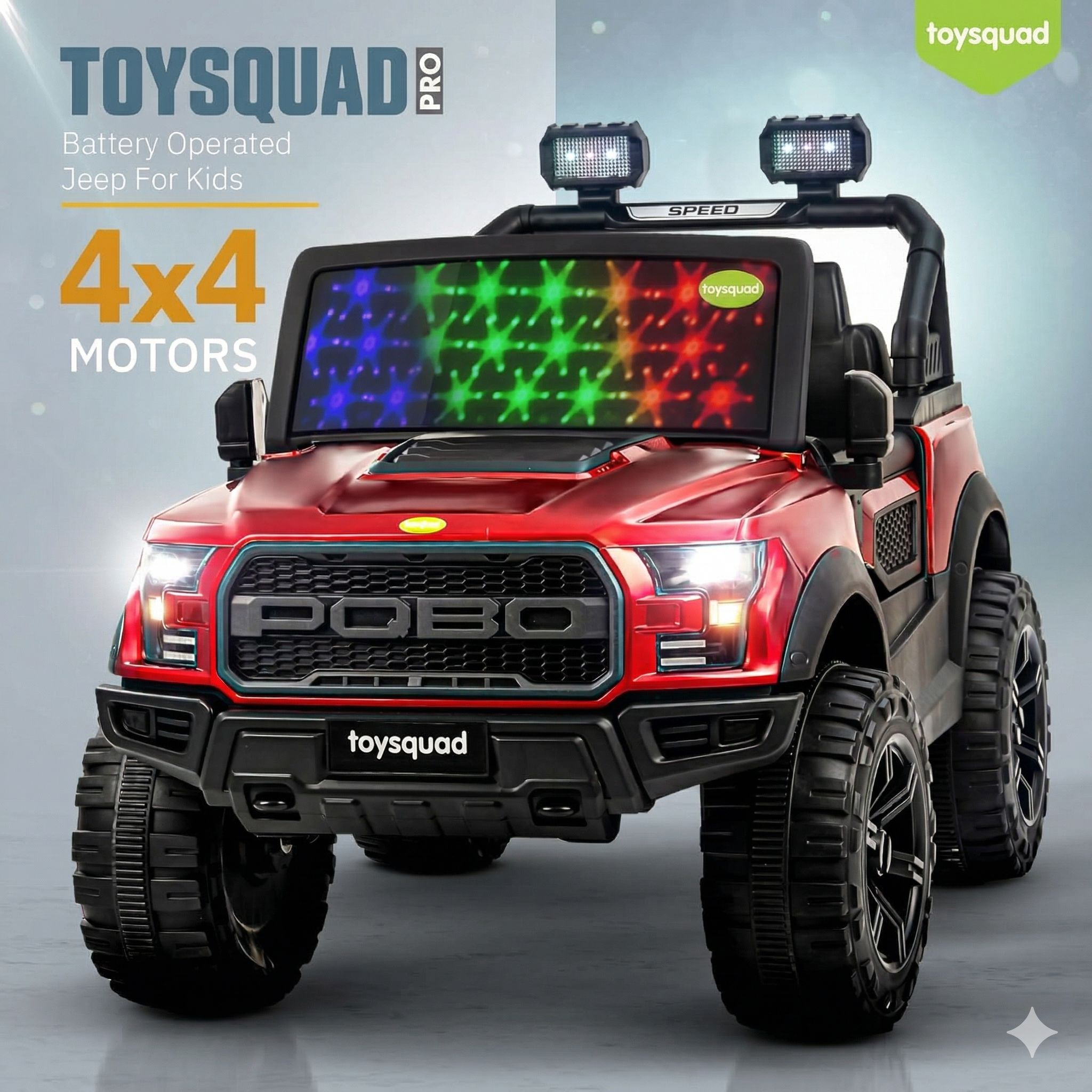 Toysquad Pobo jeep 4motor Red | windshield light and all music options