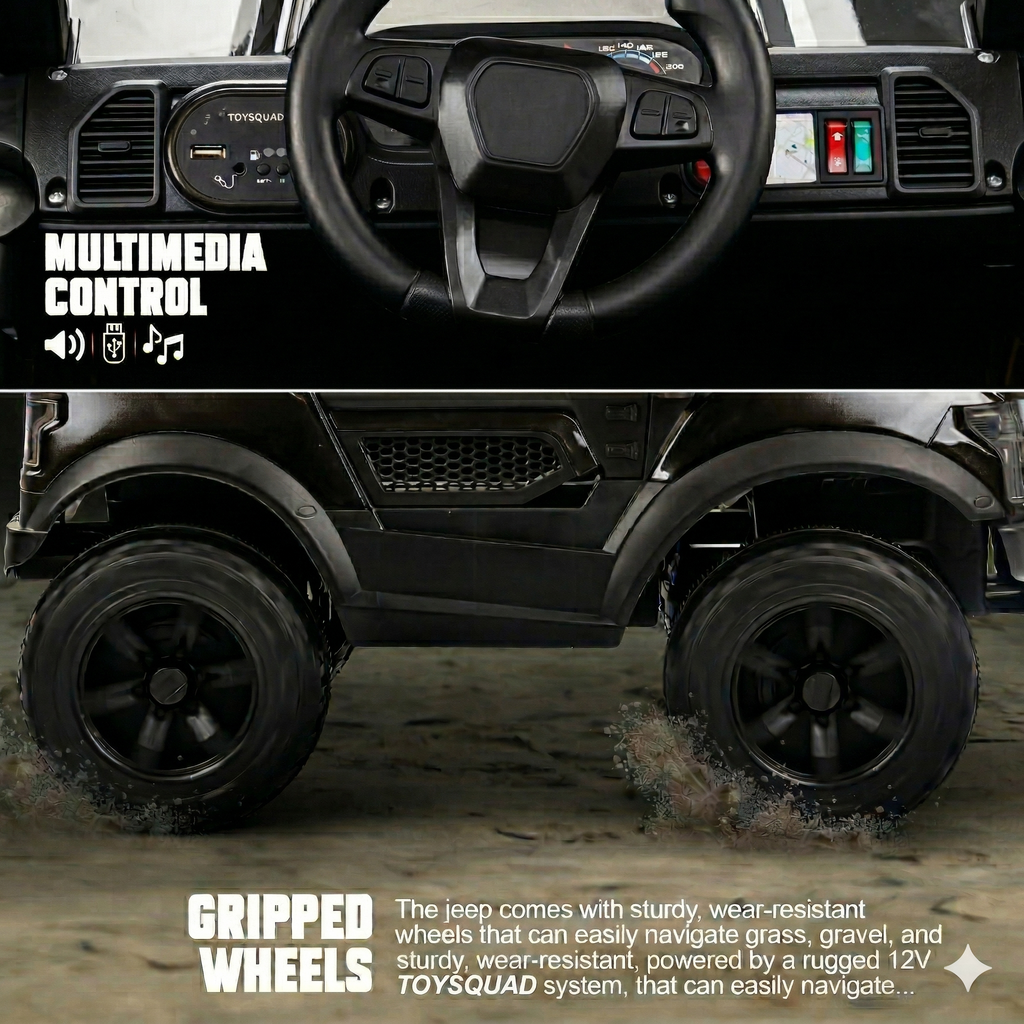 Toysquad Pobo jeep 4motor Black | windshield light and all music options