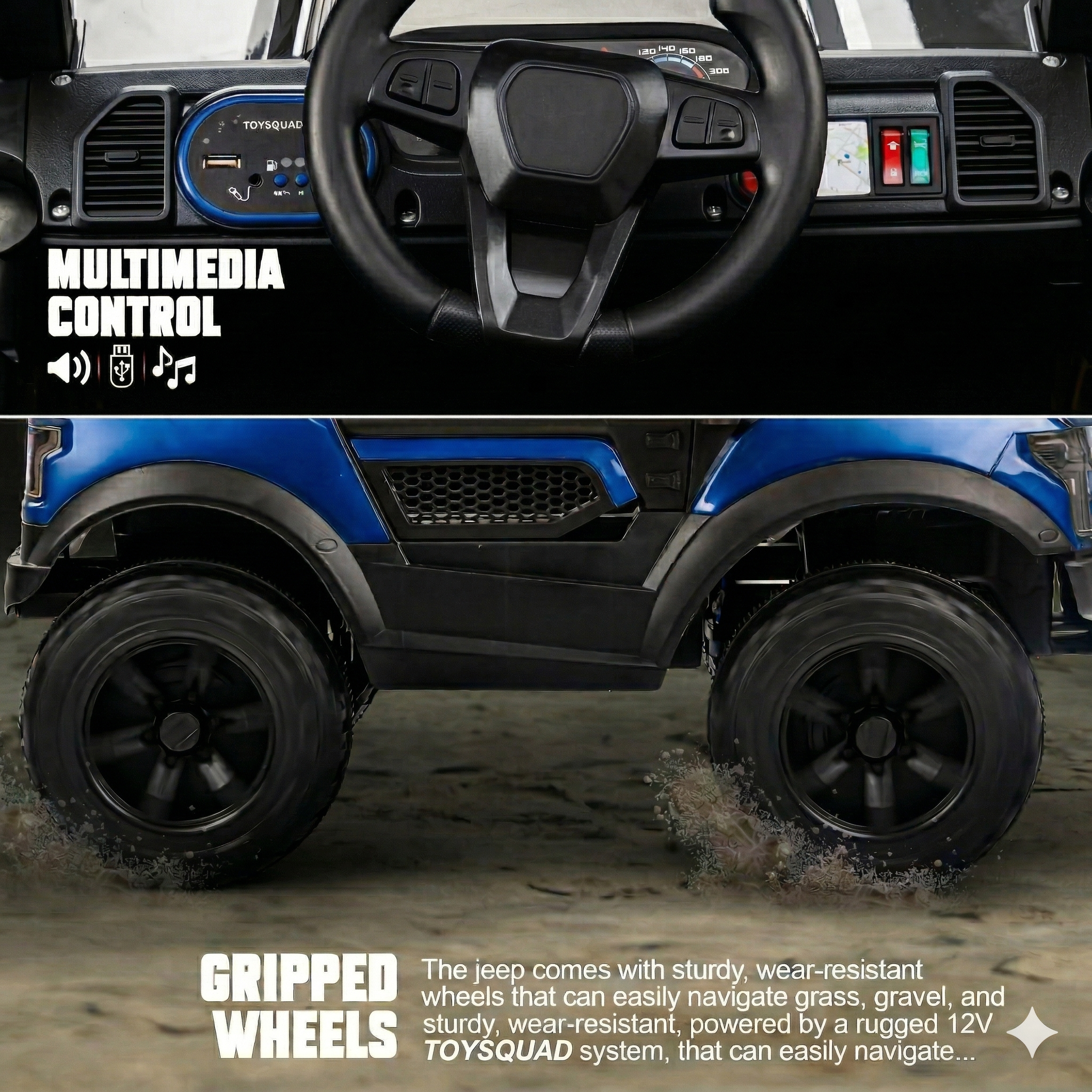 Toysquad Pobo jeep 4motor Blue | windshield light and all music options