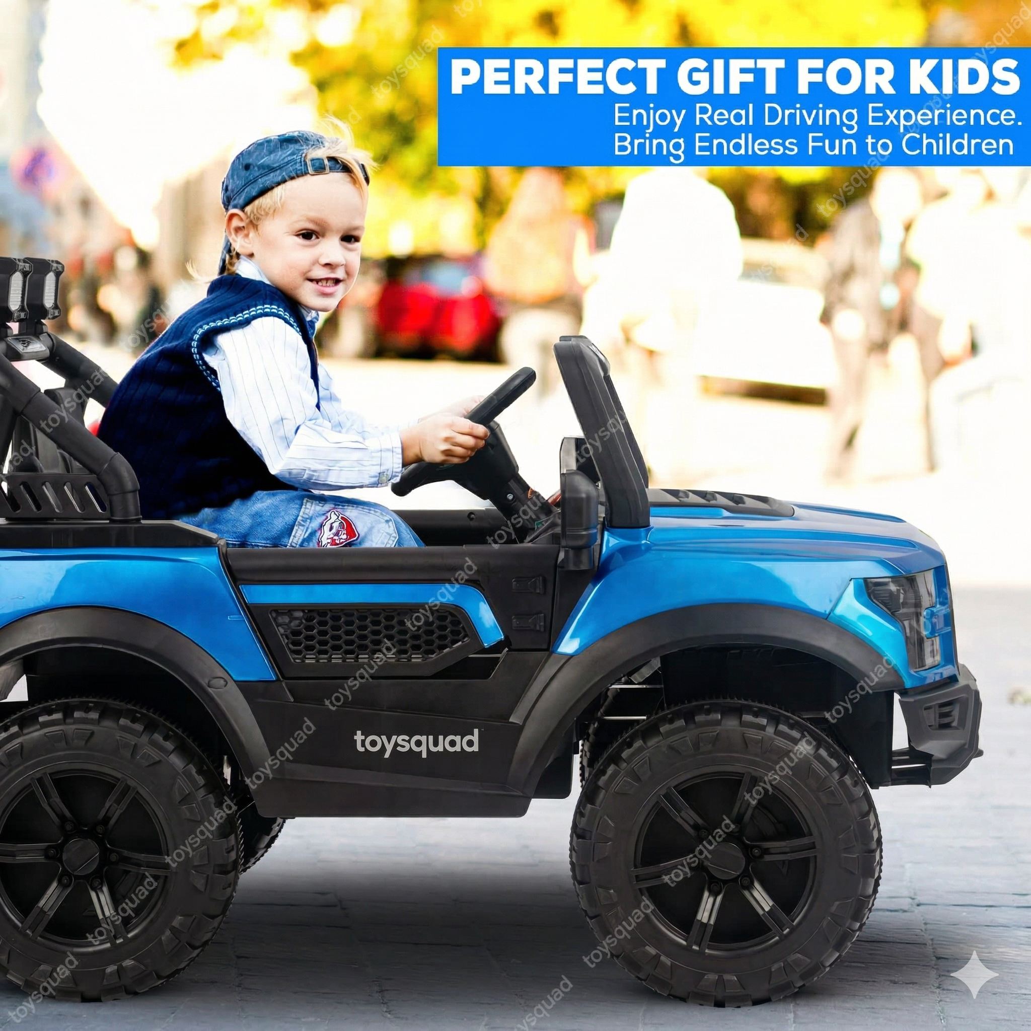 Toysquad Pobo jeep 4motor Blue | windshield light and all music options