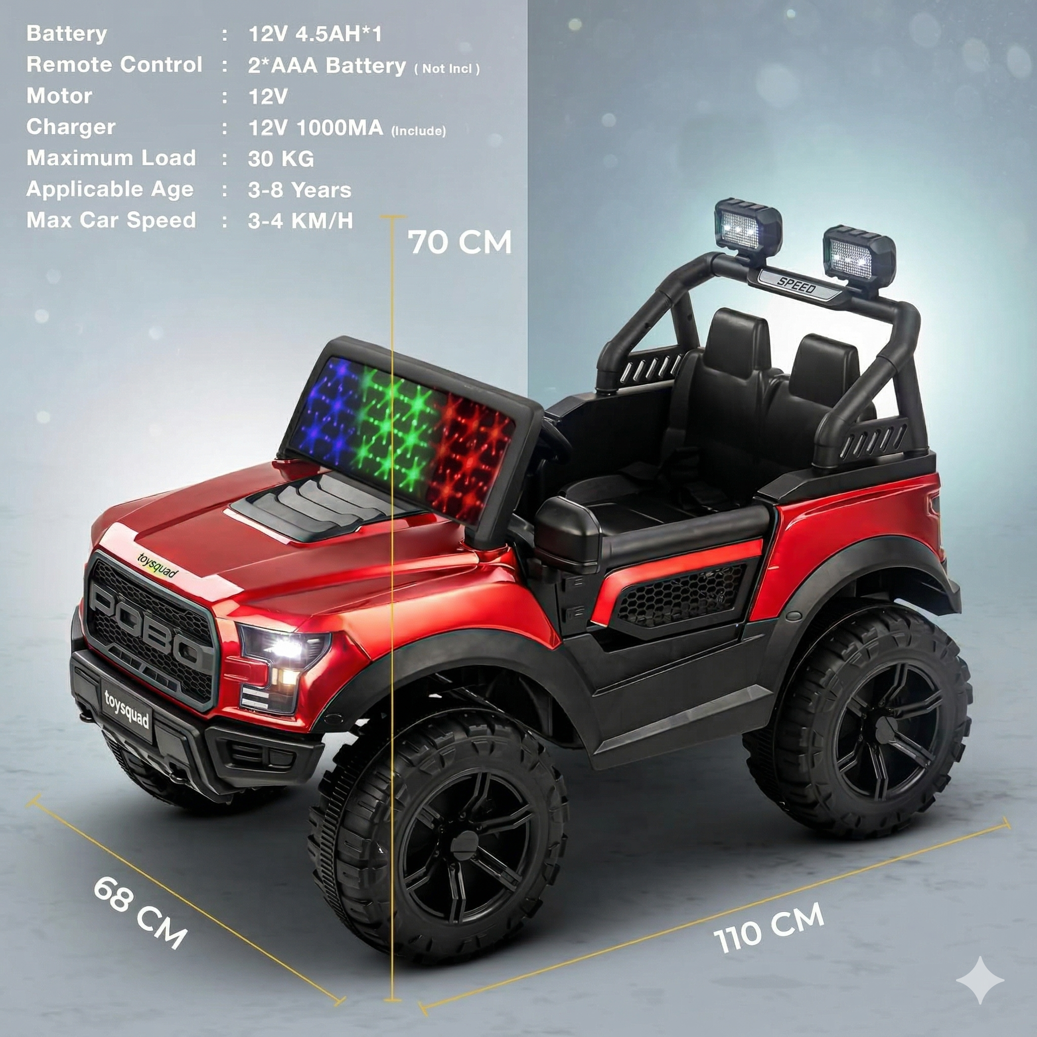 Toysquad Pobo jeep 4motor Red | windshield light and all music options