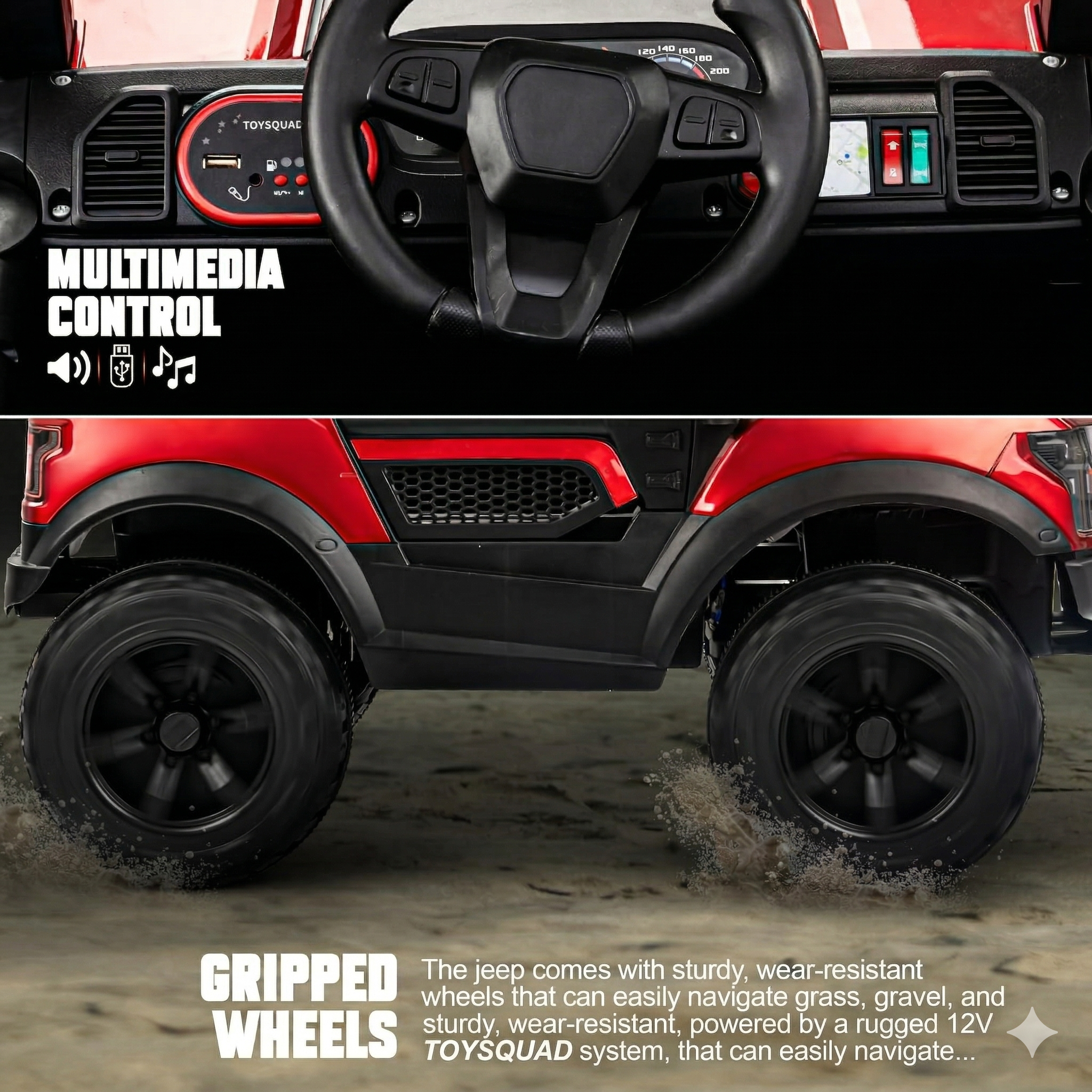 Toysquad Pobo jeep 4motor Red | windshield light and all music options