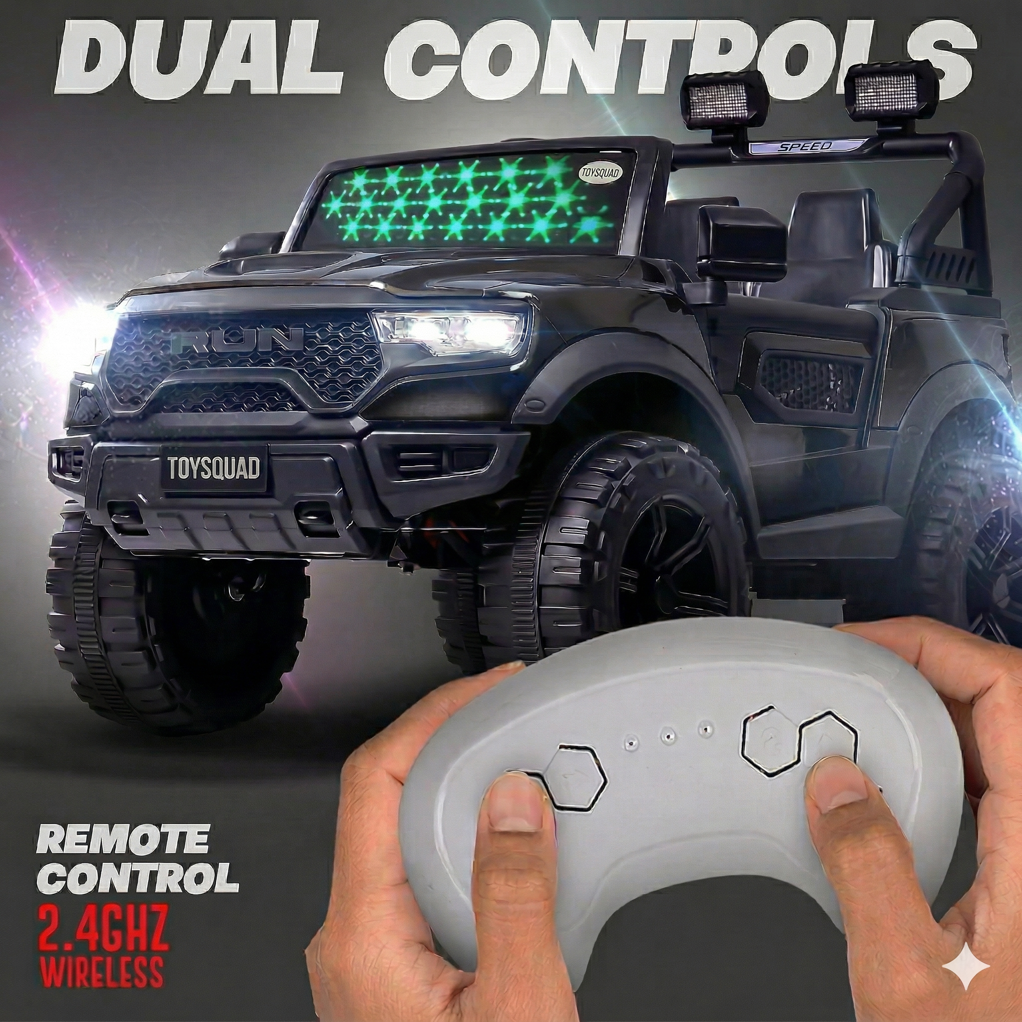 Toysquad Run jeep 4motor Black | windshield light and all music options
