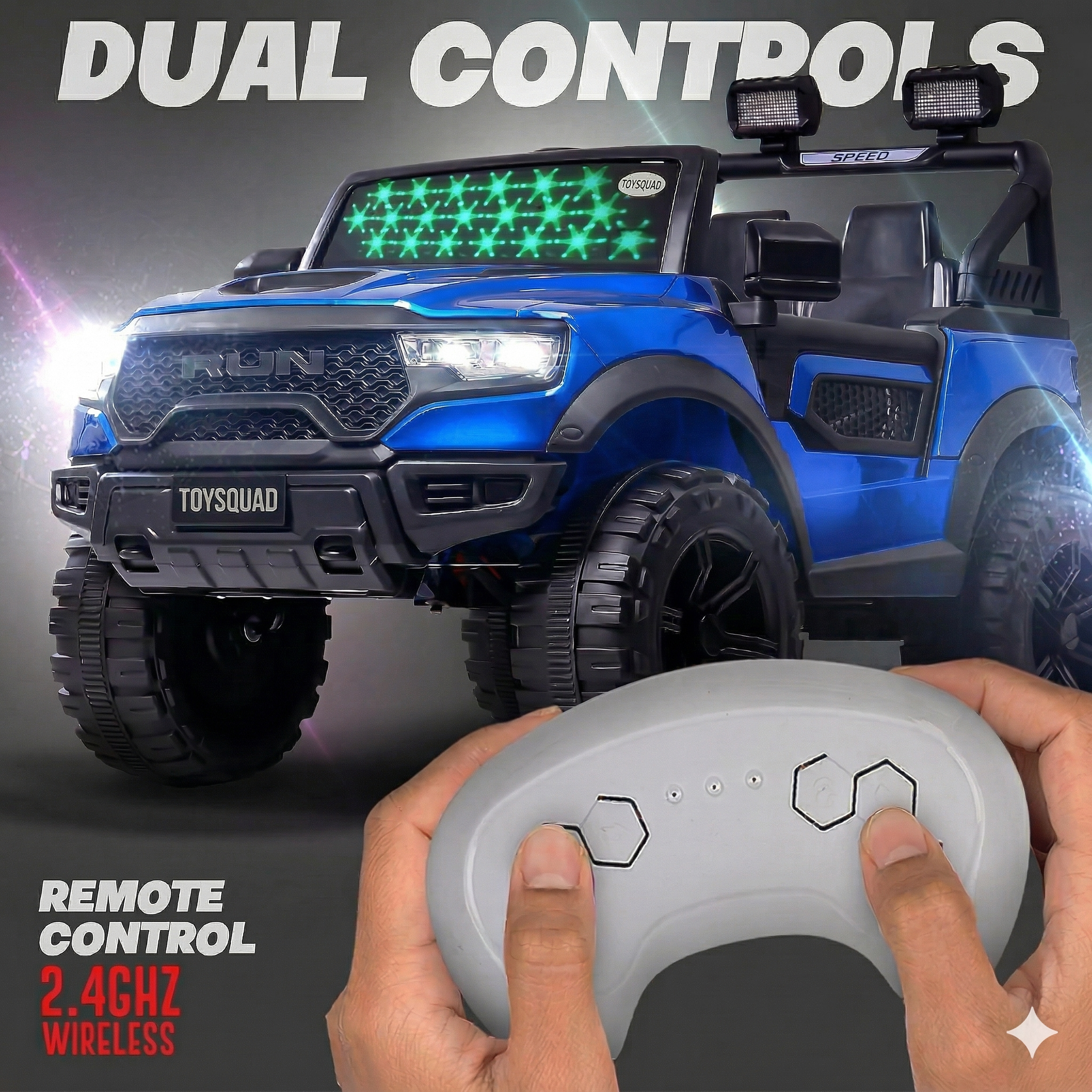 Toysquad Run jeep 4motor Blue | windshield light and all music options