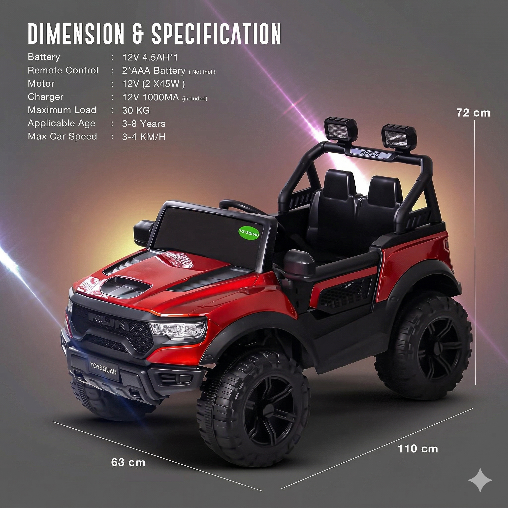 Toysquad Run jeep 4motor Red | windshield light and all music options