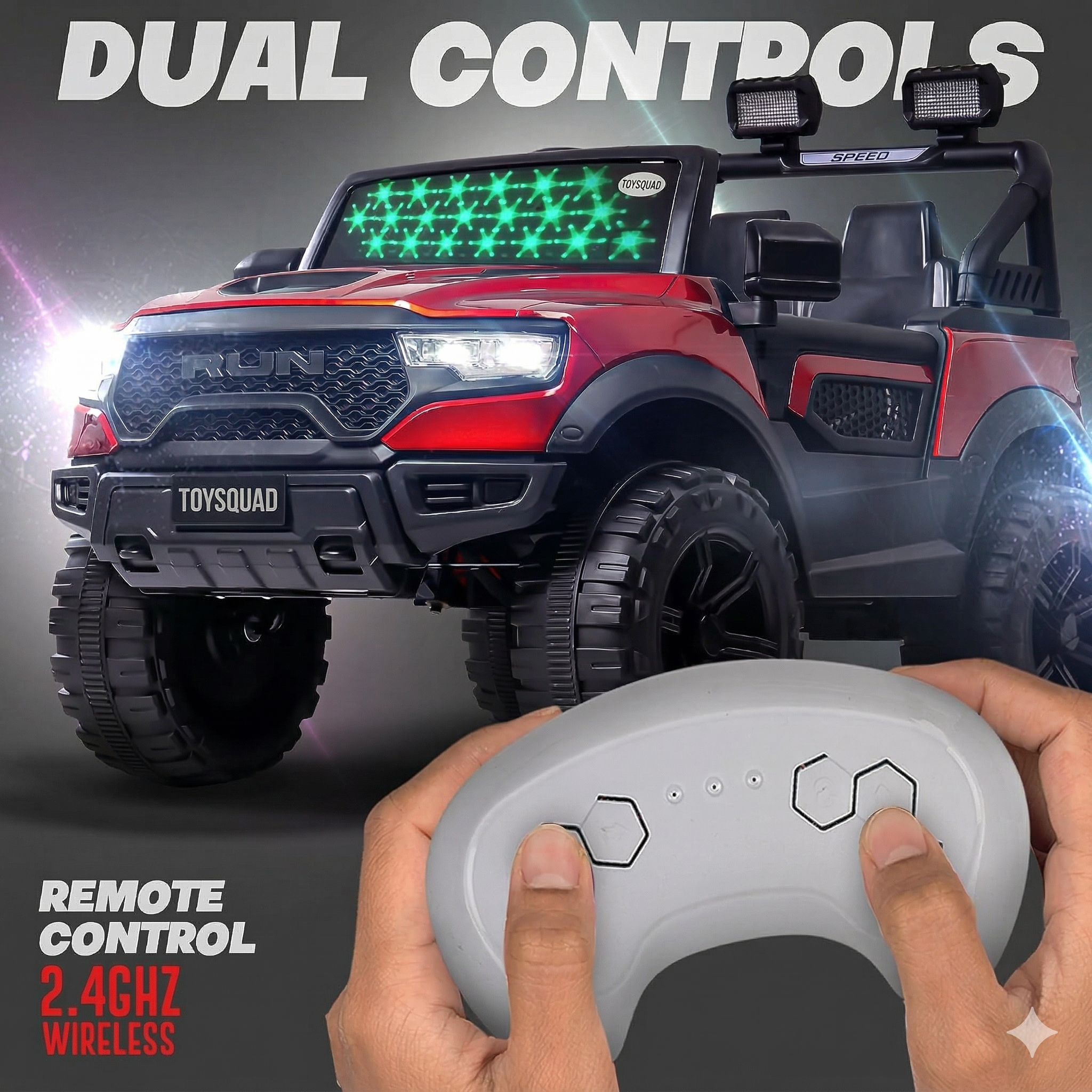 Toysquad Run jeep 4motor Red | windshield light and all music options