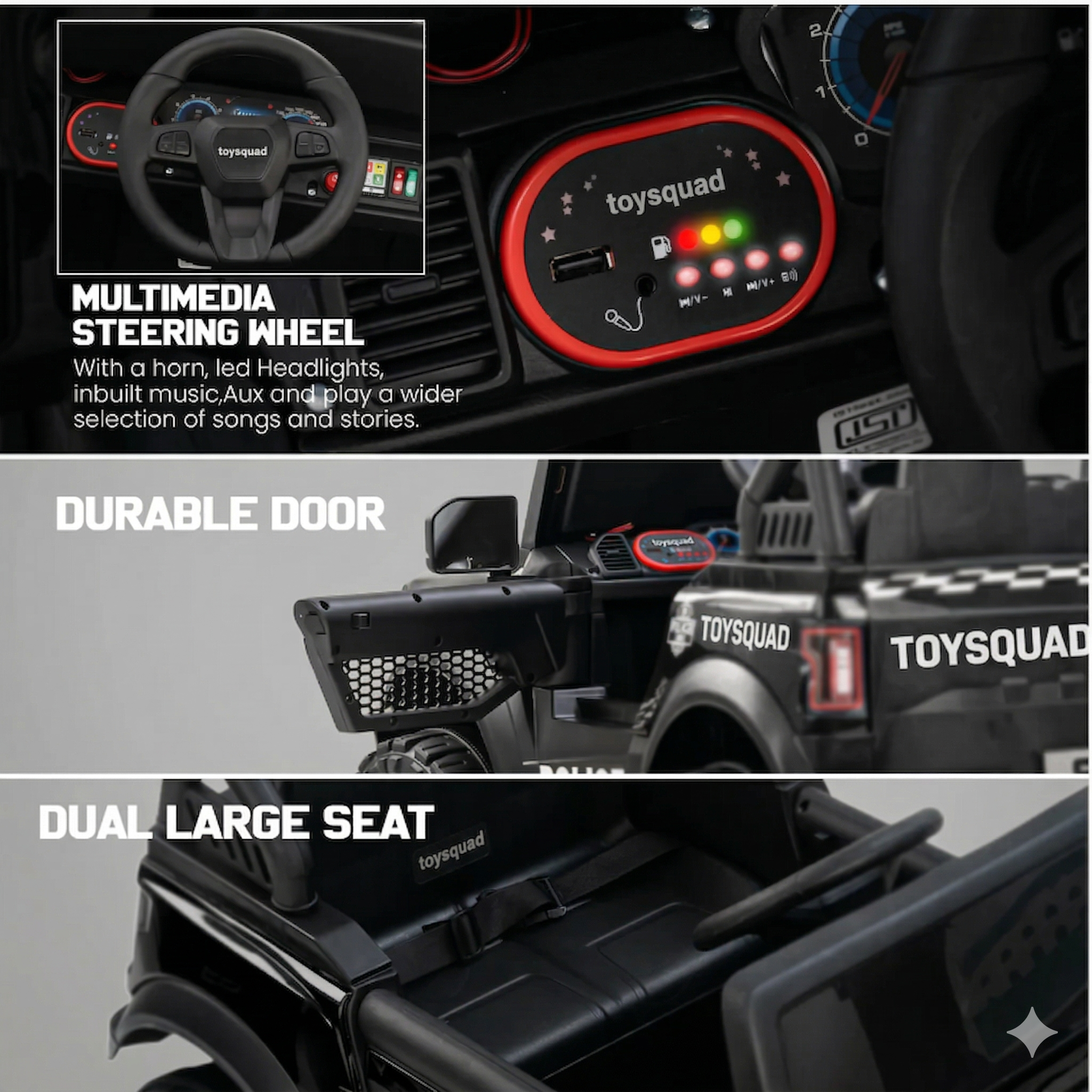 Toysquad Rover jeep 4motor Black | windshield light and all music options